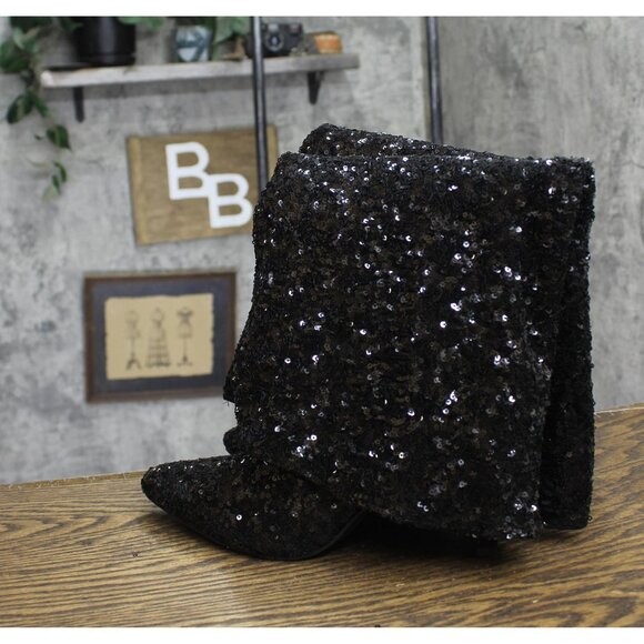 A New Day Womens Abba Sequin Foldover Tall Boots 91636693 Black 10M - Picture 3 of 10